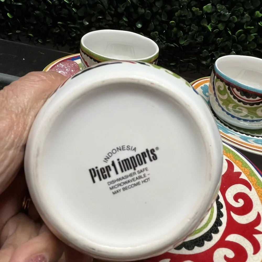 Pier 1 Multicolor Ceramic Bowl and Saucer Set